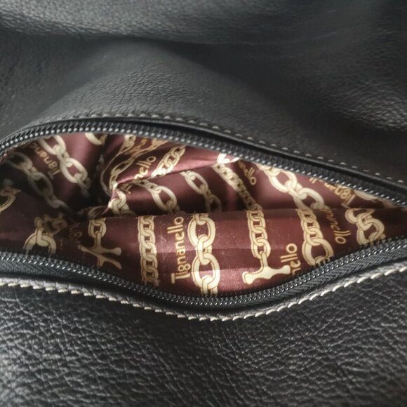 Tignanello Ladies Black Genuine Leather Fully Lined Zipper Closure Handbag - Picture 9 of 12